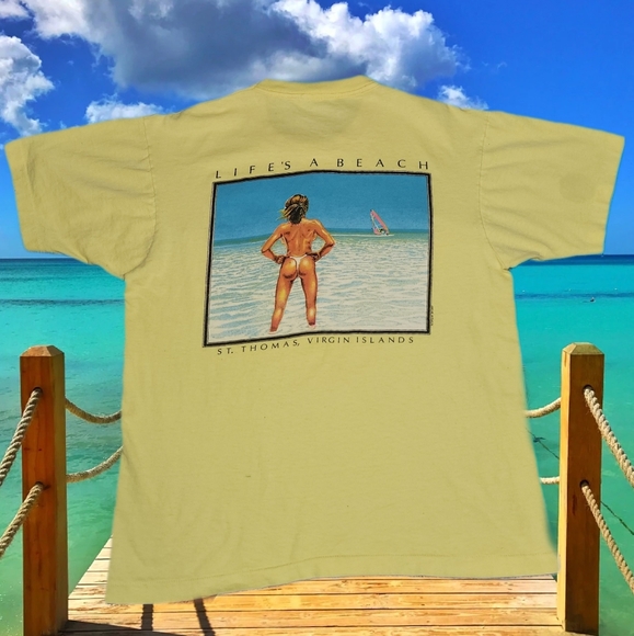 Vintage 80s T-shirt Life's a Beach Single Stitch Fruit Tag Size Large - Picture 1 of 8